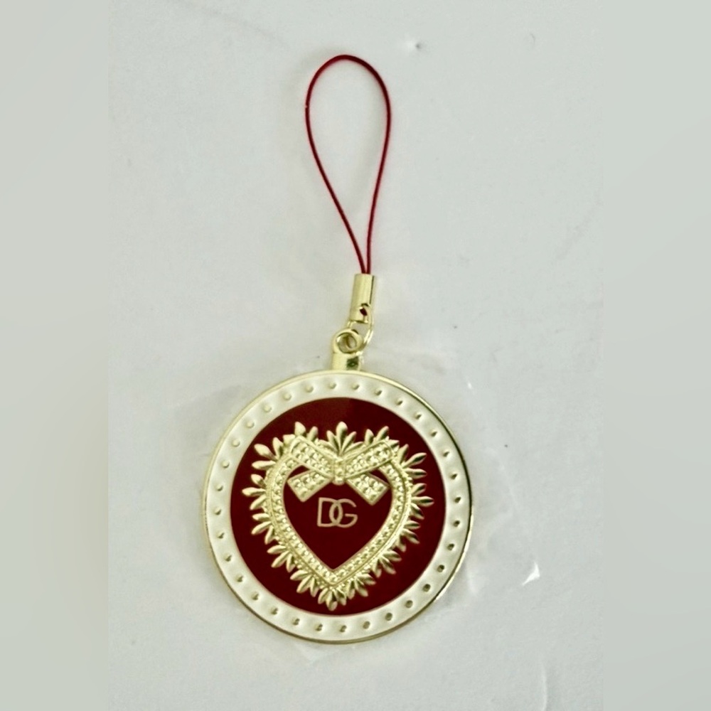 Dolce & Gabbana Red White Gold Heart Purse Charm Necklace New